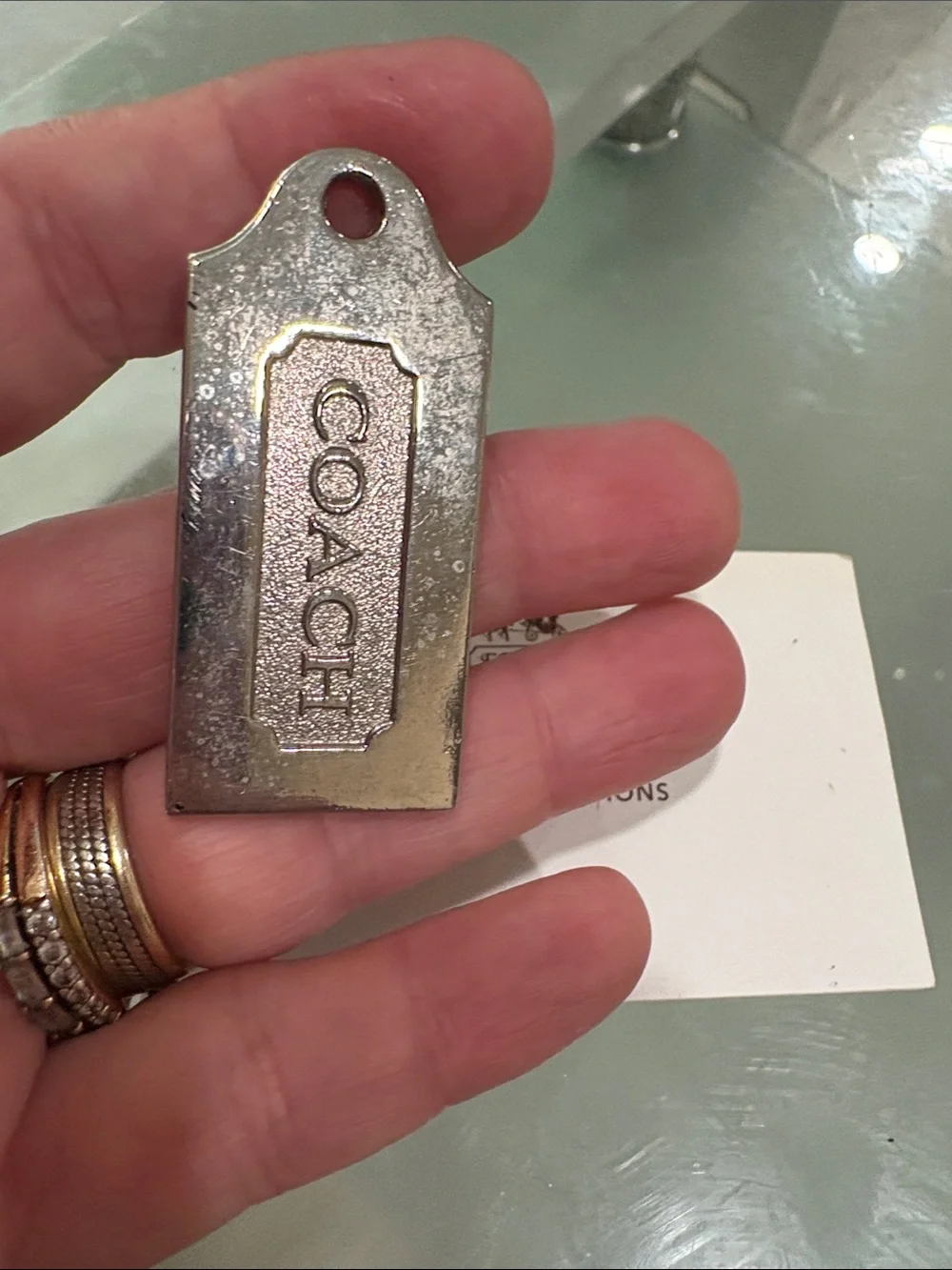 VINTAGE COACH Brushed Silver Nickel Metal Fob Bag Charm